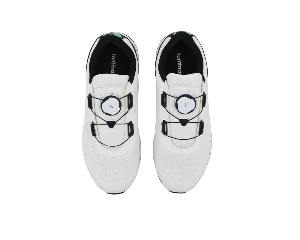 White indoor cyling shoes with black accents on a white background