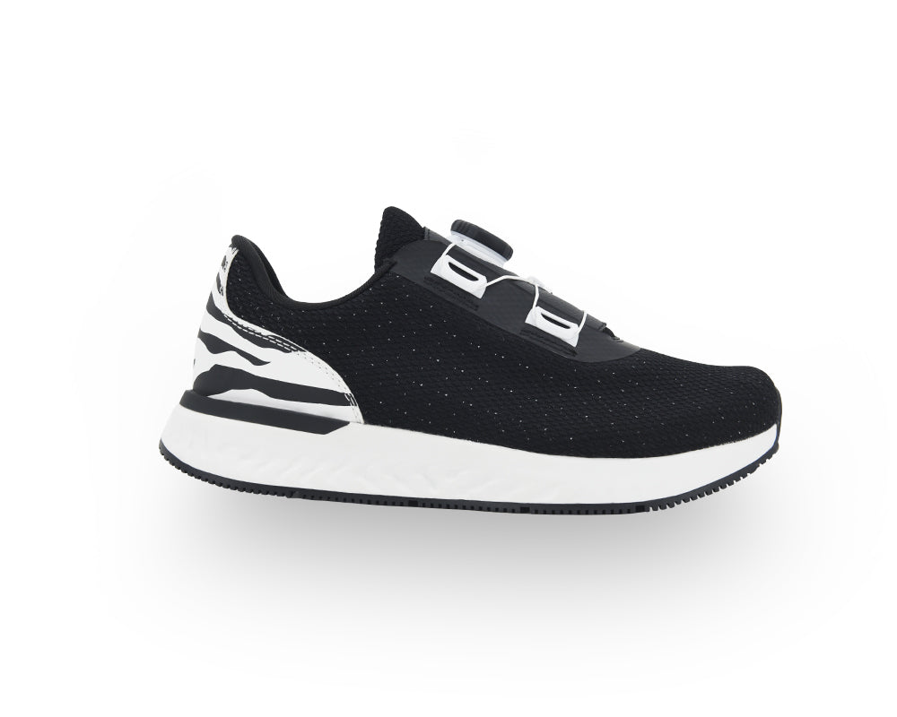 Black Zebra print indoor cycling shoe on a white background