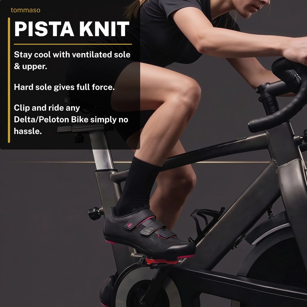 Women's Pista Knit Black - Peloton Cycling Shoes - Delta Cleats Included