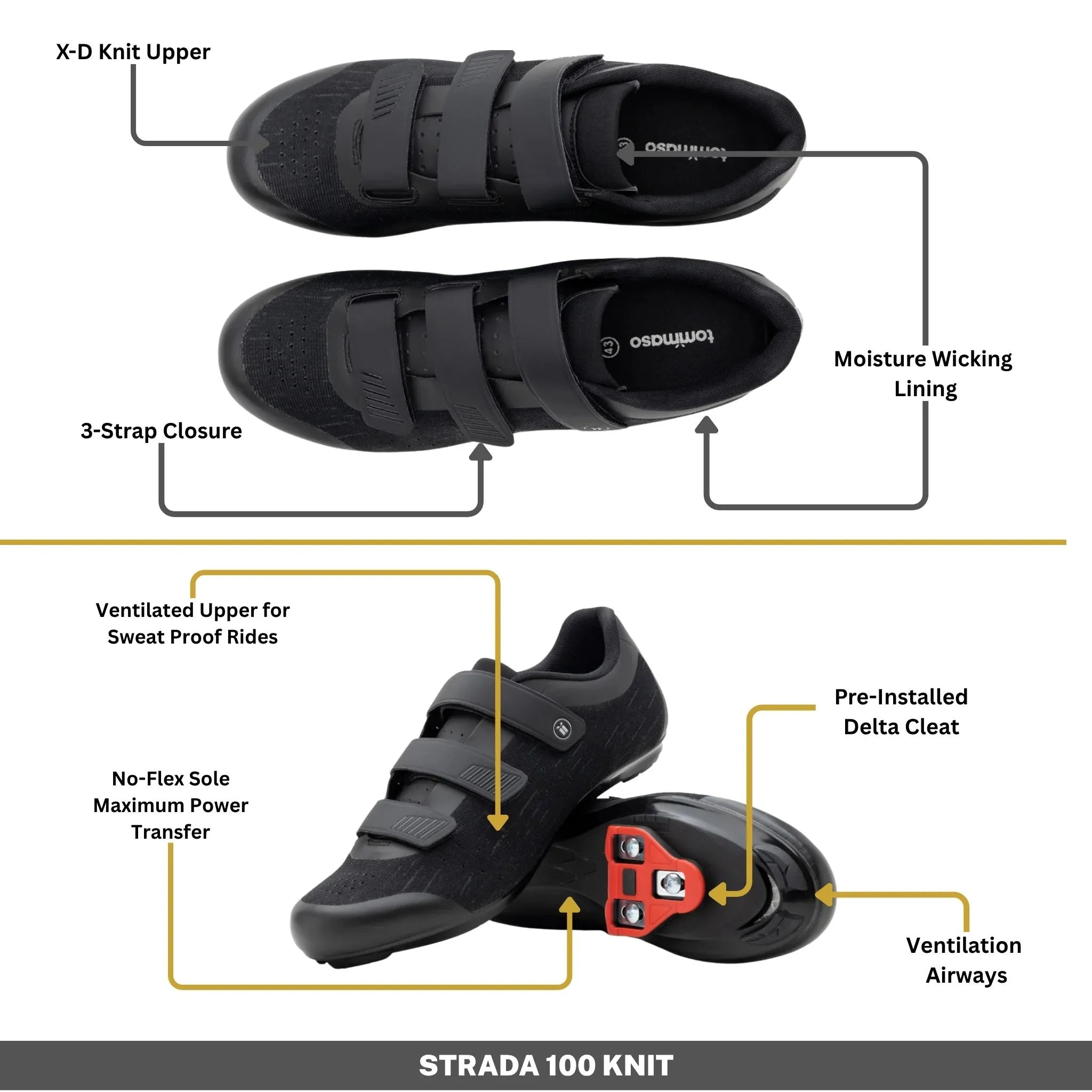 Strada 100 Knit - Peloton Cycling Shoes - Delta Cleats Included