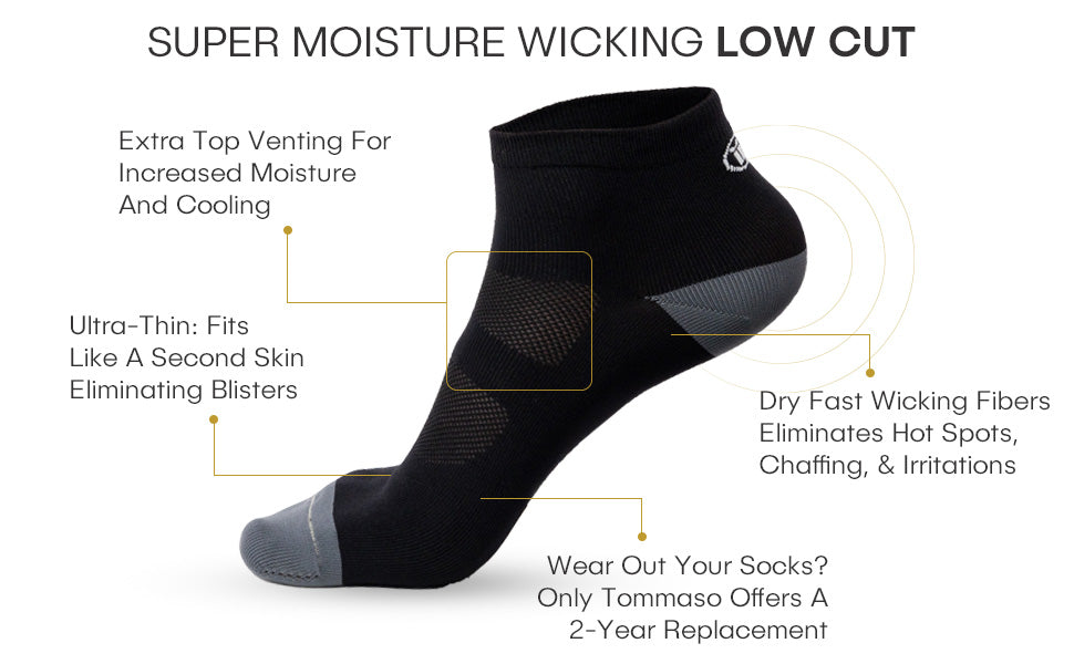 Tommaso Super Moisture Wicking Socks (3 Pair Pack) - Black