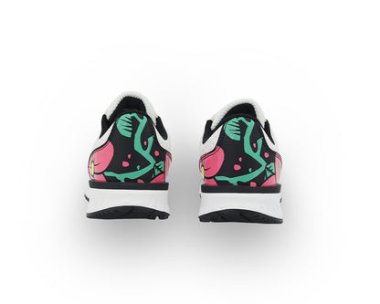 Pair of indoor cyling shoes with colorful designs on a white background