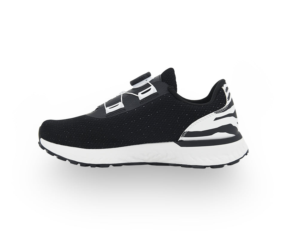 Black and white cycling shoe on a white background