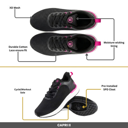 Capri II Black - Indoor Cycling - SPD Cleats Included