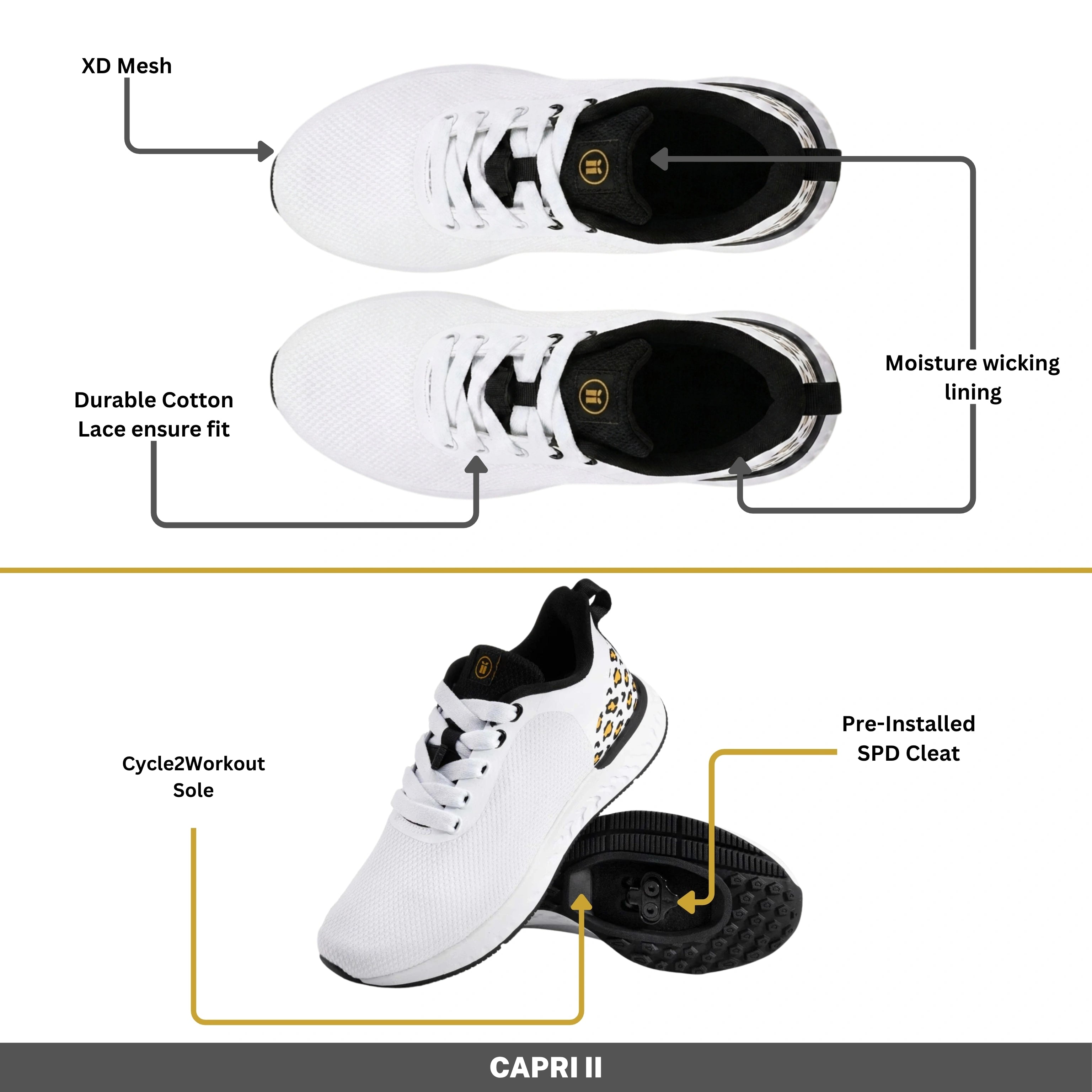 Capri II White - Indoor Cycling - SPD Cleats Included