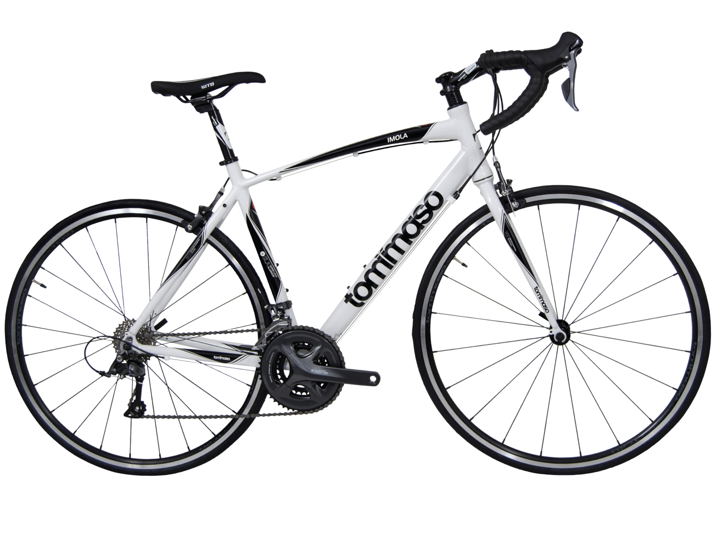 White/black Tommaso Imola with rim brakes and Shimano Claris groupset