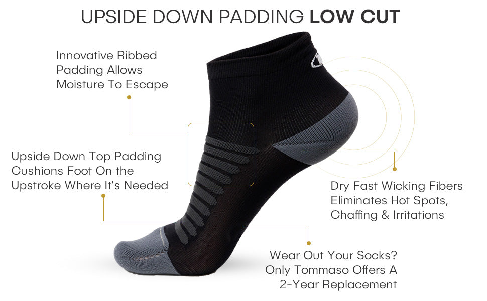 Tommaso Upside Down Padding Socks (3 Pair Pack) - Black