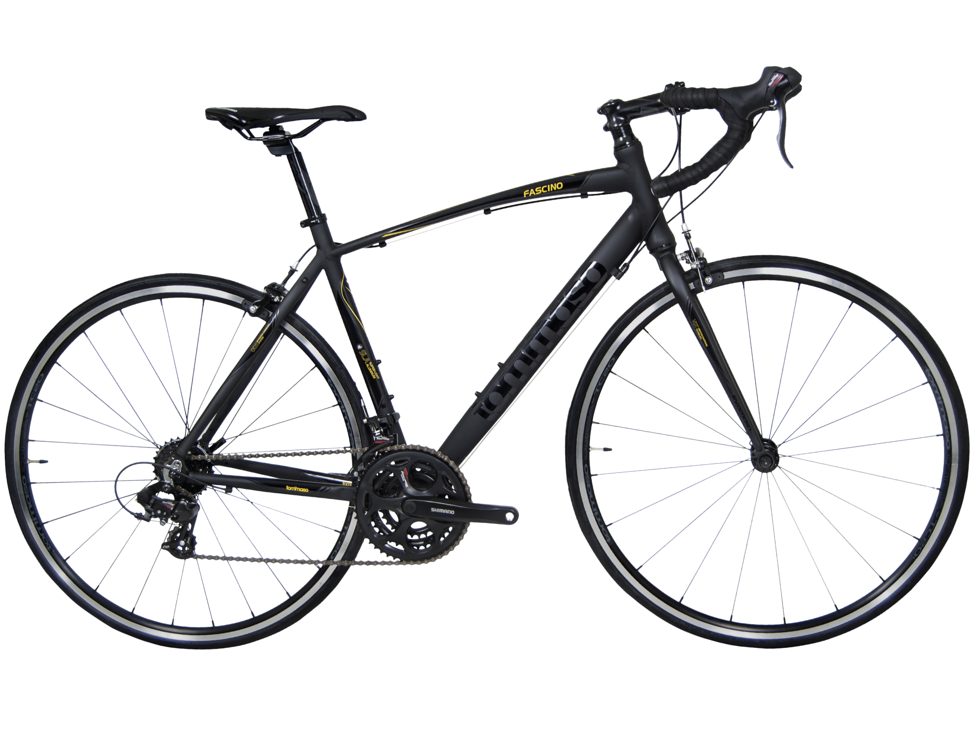 A black road bike with a superlight aluminum frame, vibration-dampening steel fork, and TC20 wheels.